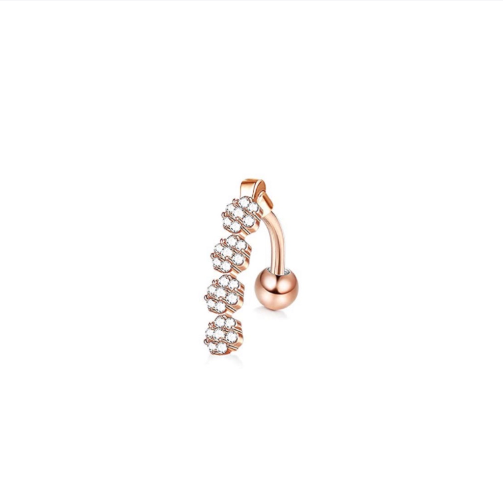 New Rose Gold Cz Reverse Dangle Belly Ring